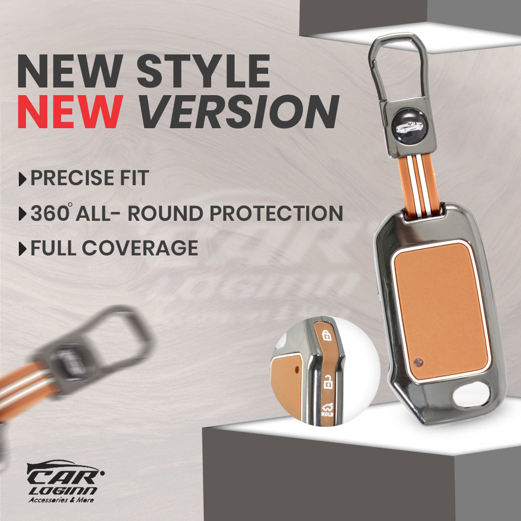 Luxury Zinc Alloy Metal Soft Silicon Key Case for New Kia Seltos 2023 Facelift | Carens X Line | Sonet Facelift - 3 Button Flip Key