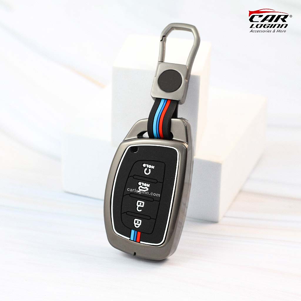 Metal Silicon Car Key Case for Hyundai New Creta SX | New Venue SX Smart Key (4 Button Smart Key)