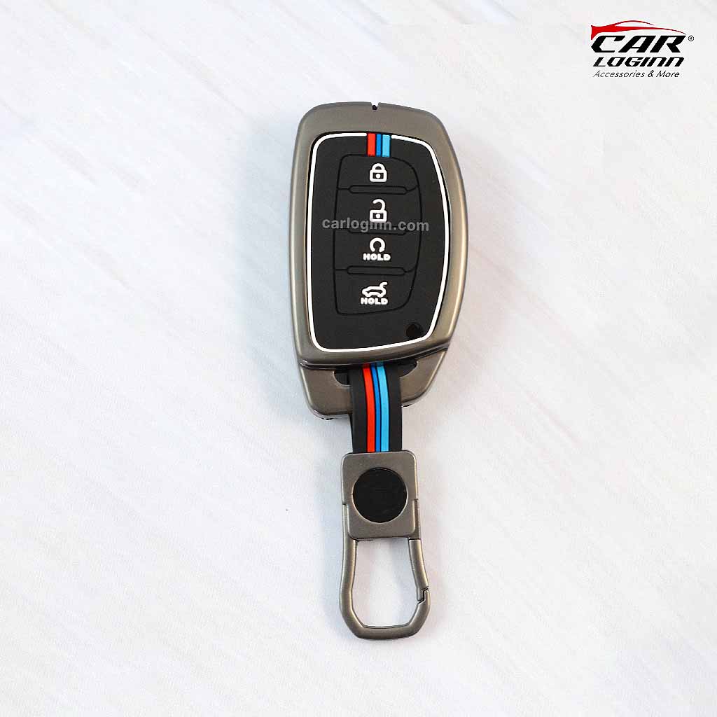 Metal Car Key Cover for New Hyundai Alcazar | Creta Facelift 2024 | New Creta SX ( 4 Button Smart Key )