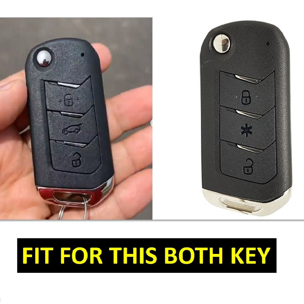 Metal Alloy Leather Key case for Mahindra New Scorpio-N | XUV 700 | New THAR | Xuv-300 | Marazzo | Scorpio | Bolero ( 3 Button Flip/Smart Key)(TAN)