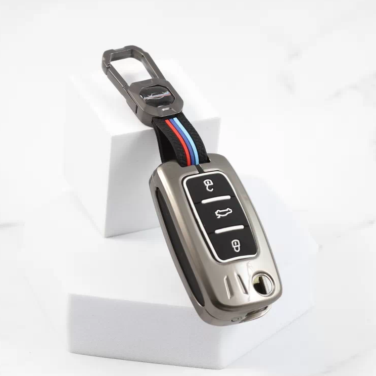 Metal Silicon Alloy Car Key case for Skoda Rapid | Yeti | Superb | Laura | Fabia | Octavia 2014 | Volkswagen Jetta | Vento | Polo | Ameo3 Button Flip Key