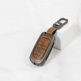 Metal Alloy Leather Key case for Jeep Compass Smart Key (Tan Color)