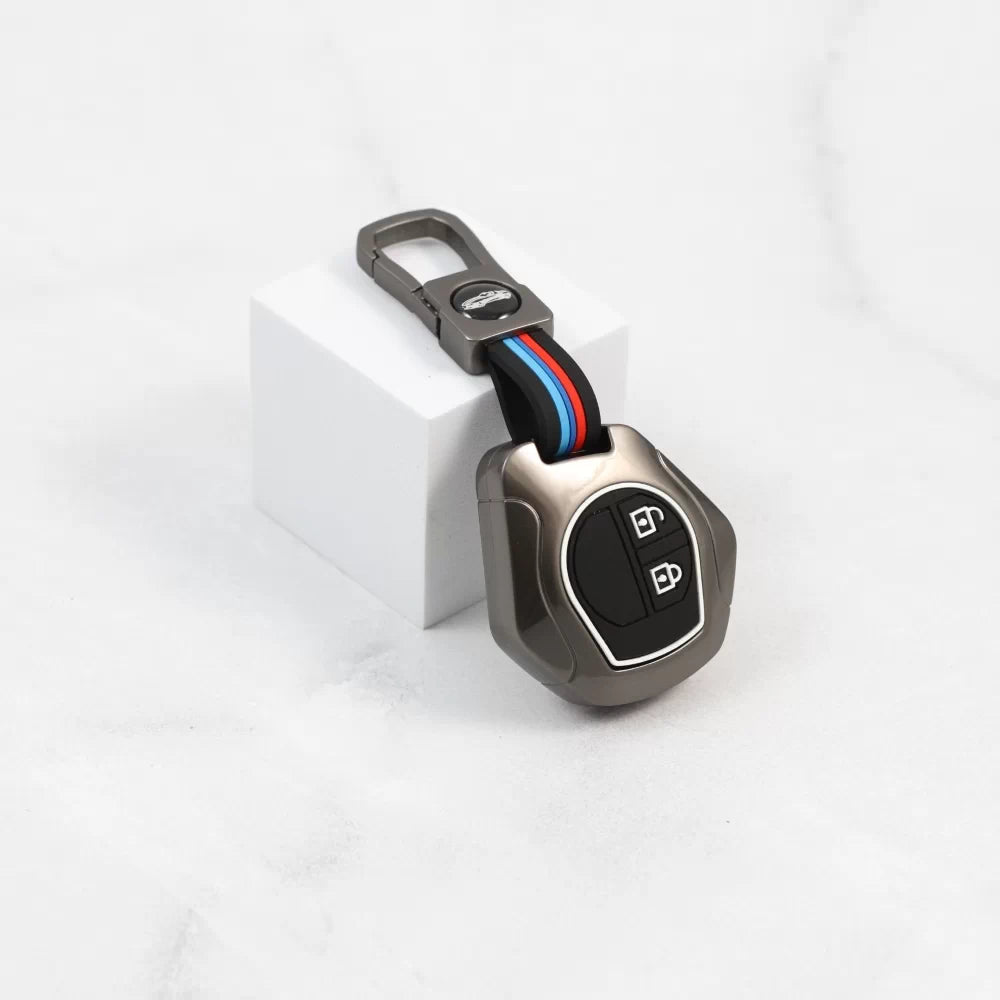 Metal Silicon Key case for Maruti Suzuki S-Presso | Baleno | Fronx | Alto-800 | Ignis | Swift | Celerio | S-Cross | Ritz | Ciaz | SX4 | Ertiga | Wagon-R | XL 6 | Dezire | Vitara Brezza (2 Button Flip Key)