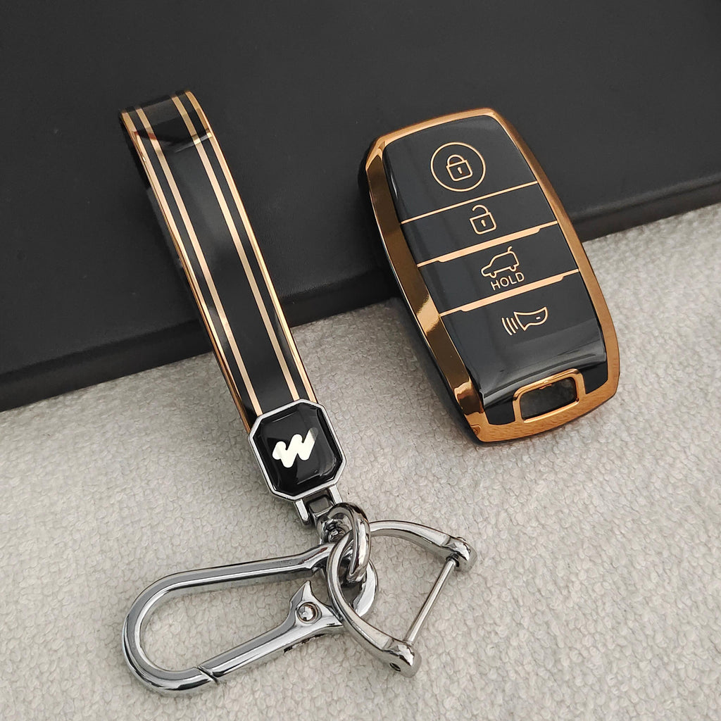 TPU Car Key Cover Fit for KIA Carens | Carnival | Seltos | Sonet (4 Button Smart Key)
