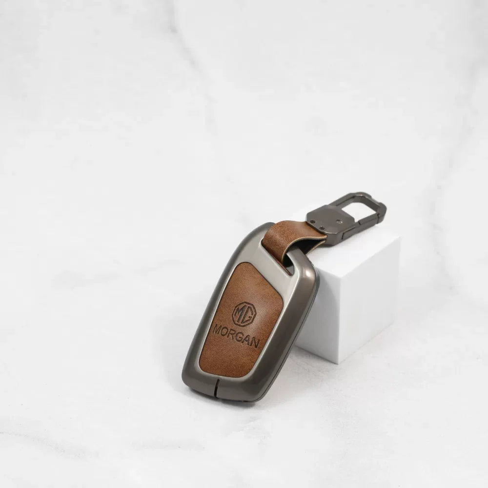 Metal Alloy Leather Key case for MG Hector | Windsor | Astor | Gloster Smart Key (3 Button)
