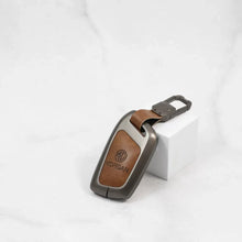 Load image into Gallery viewer, Metal Alloy Leather Key case for MG Hector | Windsor | Astor | Gloster Smart Key (3 Button)