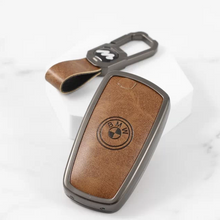 Load image into Gallery viewer, Metal Alloy Leather Key case for BMW X-Series | M-Series | 3-Series | 5-Series | 7-Series 4 Button Smart Key (TAN)