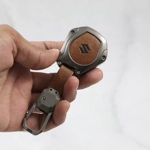 Load image into Gallery viewer, Metal Alloy Leather Key case for Maruti Suzuki  S-Presso | Baleno | Fronx | Alto-800 | Ignis | Swift | Celerio | S-Cross | Ritz | Ciaz | SX4 | Ertiga | Wagon-R | XL 6 | Dezire | Vitara Brezza (2 Button Flip Key) - Tan