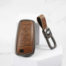 Load image into Gallery viewer, Metal Alloy Leather Key case for BMW X-Series | M-Series | 3-Series | 5-Series | 7-Series 4 Button Smart Key (TAN)