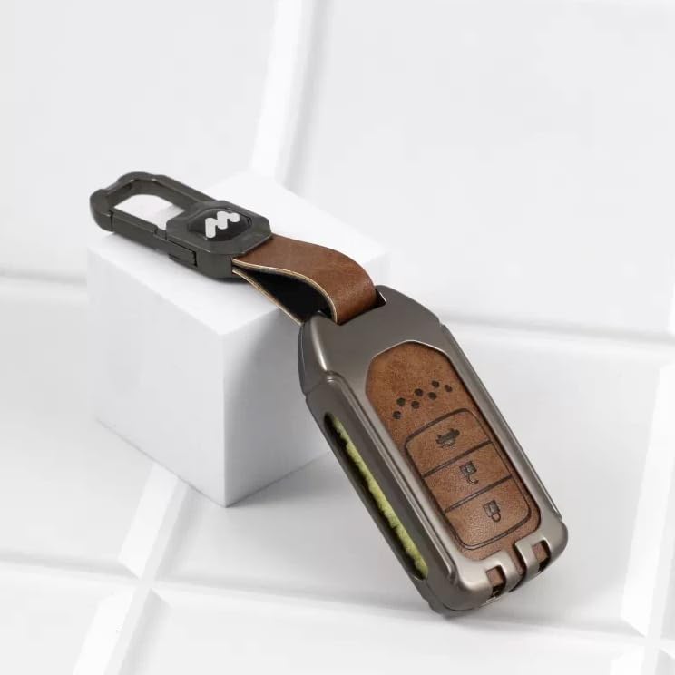 Metal Alloy Leather Key case for Honda Amaze | Accord | Jazz | Honda City | BR-V| CR-V | WR-V | Civic 3 Button Smart Key  (TAN)
