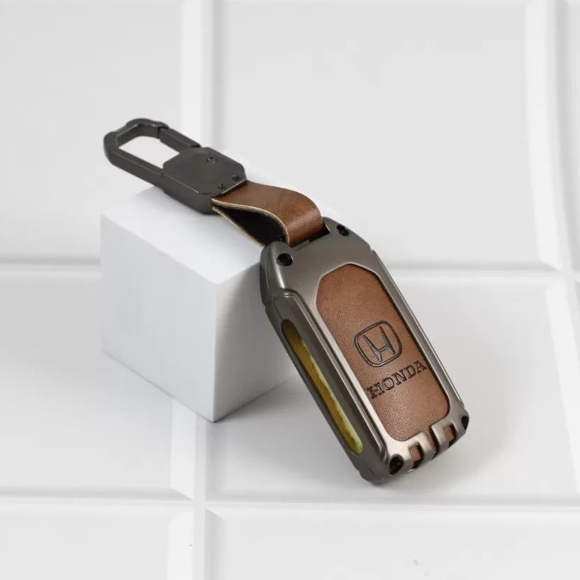 Metal Alloy Leather Key case for Honda Amaze | Accord | Jazz | Honda City | BR-V| CR-V | WR-V | Civic 3 Button Smart Key  (TAN)