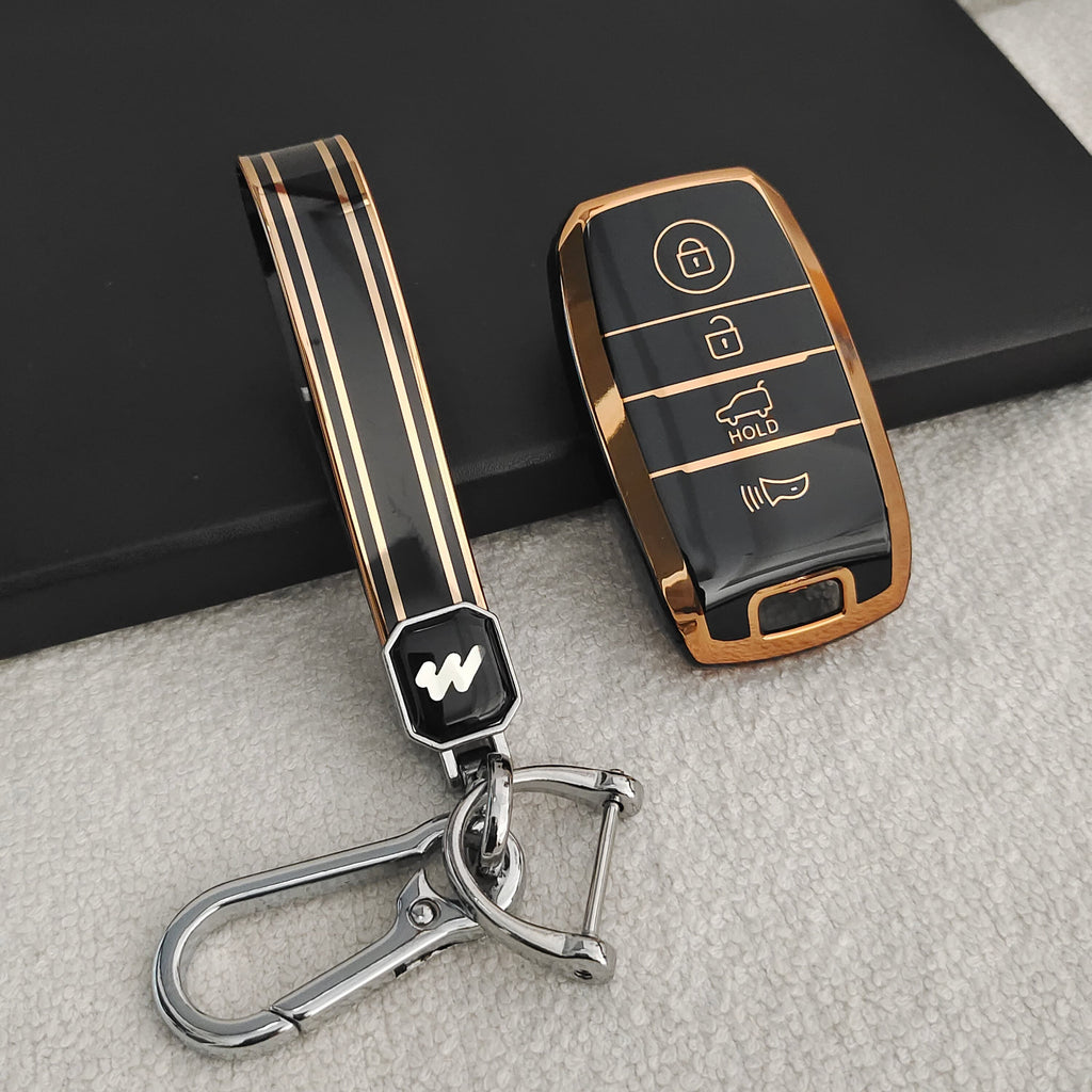 TPU Car Key Cover Fit for KIA Carens | Carnival | Seltos | Sonet (4 Button Smart Key)