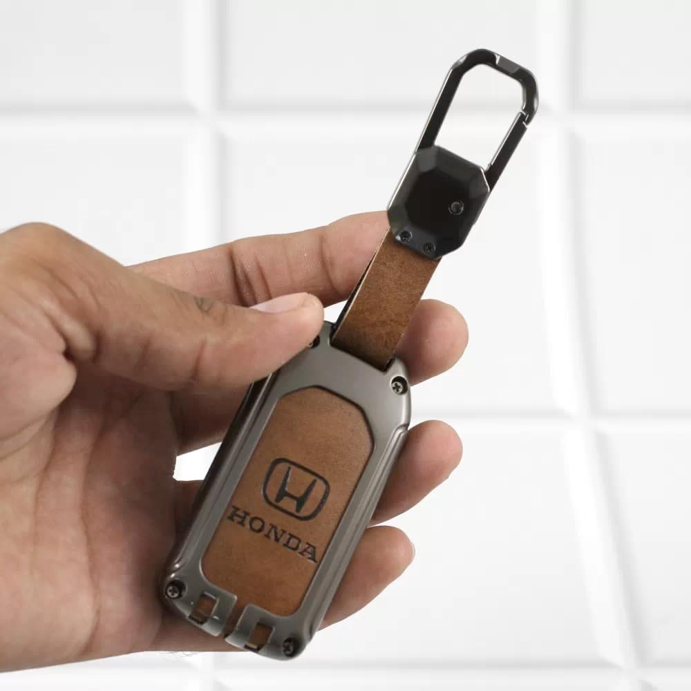Metal Alloy Leather Key case for Honda Amaze | Accord | Jazz | Honda City | BR-V| CR-V | WR-V | Civic 3 Button Smart Key  (TAN)