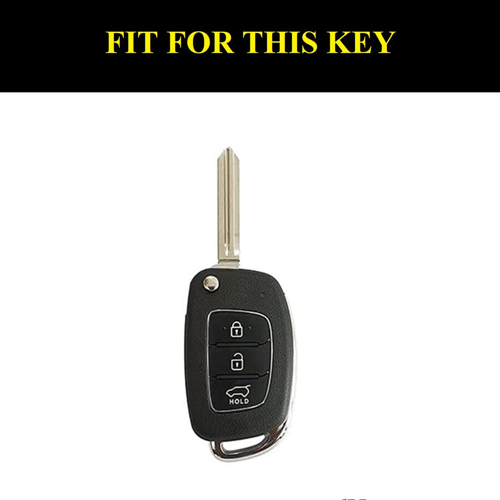 Metal Alloy Leather Key case for Hyundai Aura | Exter | Venue | Nios | Xcent | i20 Active | i20 Elite | Creta (3 Button Flip Key) (TAN)