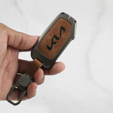 Load image into Gallery viewer, Metal Leather Car Key Cover Fit for New Kia Seltos 2023 Facelift | Carens X Line | Sonet Facelift - 4 Button Smart Key  (TAN)