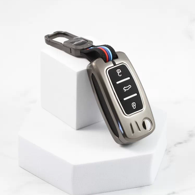 Metal Silicon Alloy Car Key case for Skoda Rapid | Yeti | Superb | Laura | Fabia | Octavia 2014 | Volkswagen Jetta | Vento | Polo | Ameo3 Button Flip Key