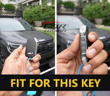 Load image into Gallery viewer, Metal Leather Car Key Cover Fit for New Kia Seltos 2023 Facelift | Carens X Line | Sonet Facelift - 4 Button Smart Key  (TAN)