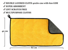 Load image into Gallery viewer, Microfiber Double Layered Cloth 40x60 cms with 600 GSM | Extra Thick Microfiber Cleaning Cloths for Cars & Bike - Both Interior and Exterior