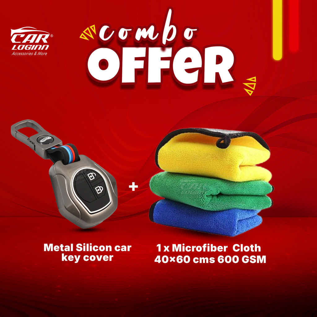 Metal Silicon Key case for Maruti Suzuki S-Presso | Baleno | Fronx | Alto-800 | Ignis | Swift | Celerio | S-Cross | Ritz | Ciaz | SX4 | Ertiga | Wagon-R | XL 6 | Dezire | Vitara Brezza (2 Button Flip Key)