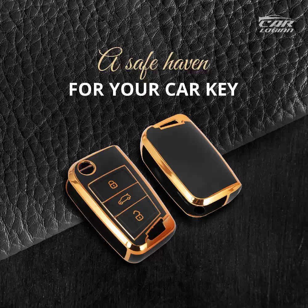 TPU Car Key Cover Fit for Skoda Kushaq | Skoda Kodiaq | Skoda Slavia | Octavia | Volkswagen Tiguan | Virtus | New Polo | New Vento Flip Key