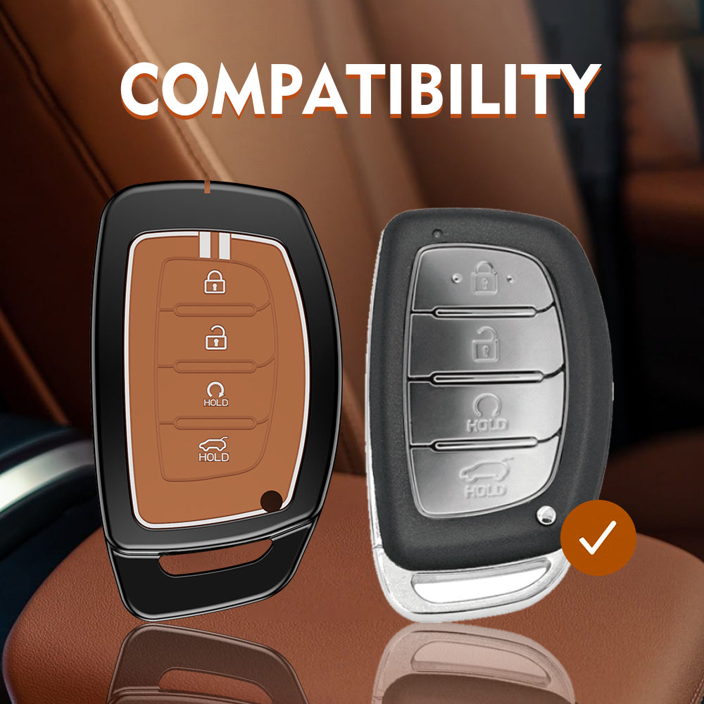 Carloginn Luxury Zinc Alloy Metal Soft Silicon Key Case for  Hyundai Alcazar | Creta Facelift 2024 | New Creta SX ( 4 Button Smart Key ) - TAN COLOR