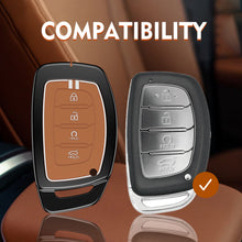 Load image into Gallery viewer, Carloginn Luxury Zinc Alloy Metal Soft Silicon Key Case for  Hyundai Alcazar | Creta Facelift 2024 | New Creta SX ( 4 Button Smart Key ) - TAN COLOR