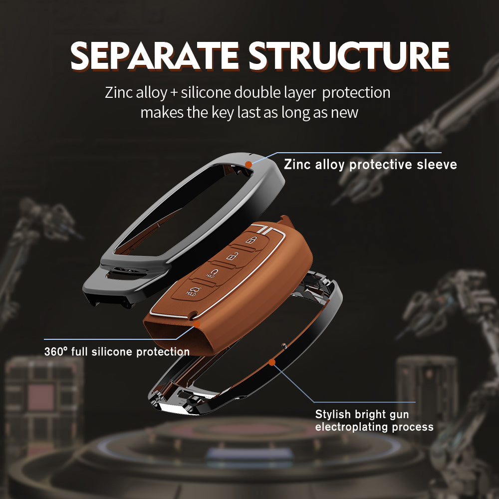 Carloginn Luxury Zinc Alloy Metal Soft Silicon Key Case for  Hyundai Alcazar | Creta Facelift 2024 | New Creta SX ( 4 Button Smart Key ) - TAN COLOR