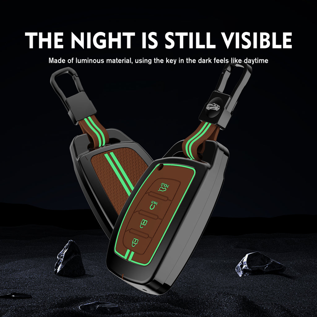 Carloginn Luxury Zinc Alloy Metal Soft Silicon Key Case for  Hyundai Alcazar | Creta Facelift 2024 | New Creta SX ( 4 Button Smart Key ) - TAN COLOR