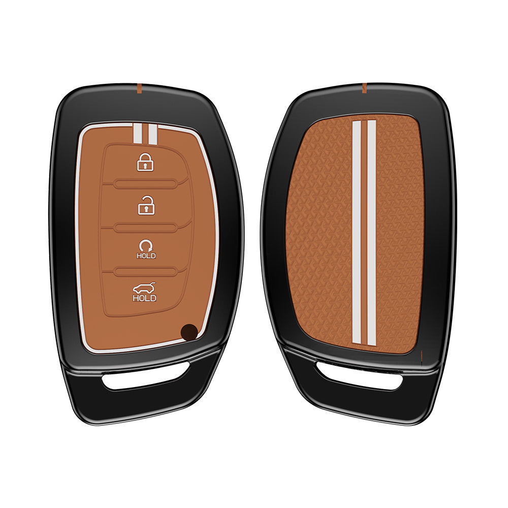 Carloginn Luxury Zinc Alloy Metal Soft Silicon Key Case for  Hyundai Alcazar | Creta Facelift 2024 | New Creta SX ( 4 Button Smart Key ) - TAN COLOR