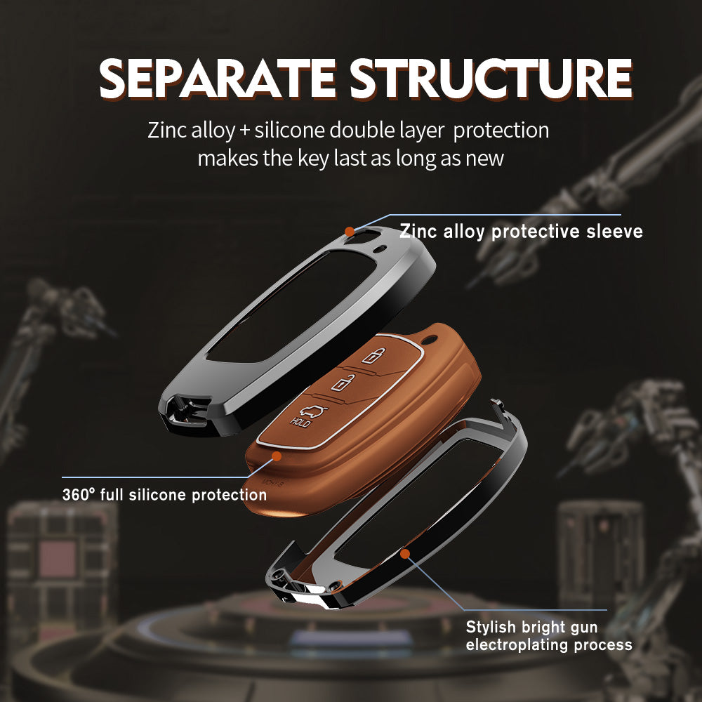 Zinc Alloy Metal Soft Silicon Key Case for Hyundai Aura | Exter | Venue | Nios | Xcent | i20 Active | i20 Elite | Creta Flip Key