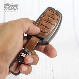 Metal Leather Key Case for New Hyundai Alcazar | Creta Facelift 2024 | New Creta SX ( 4 Button Smart Key )