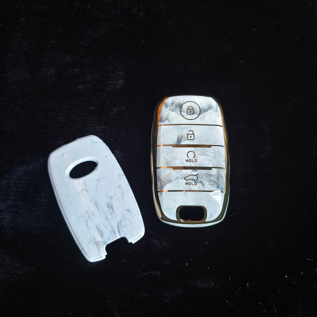 MARBLE TPU Car Key Cover Fit for KIA Carens | Carnival | Seltos | Sonet 4 Button Smart Key