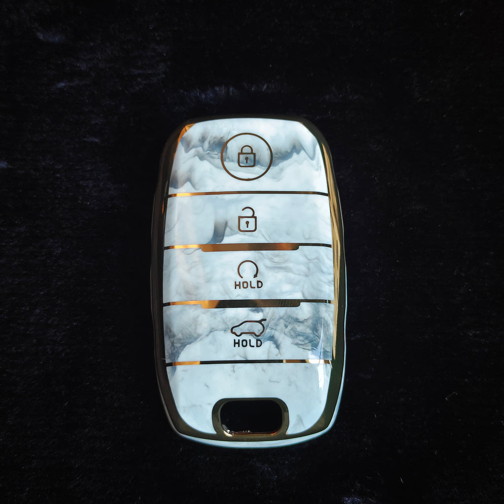MARBLE TPU Car Key Cover Fit for KIA Carens | Carnival | Seltos | Sonet 4 Button Smart Key