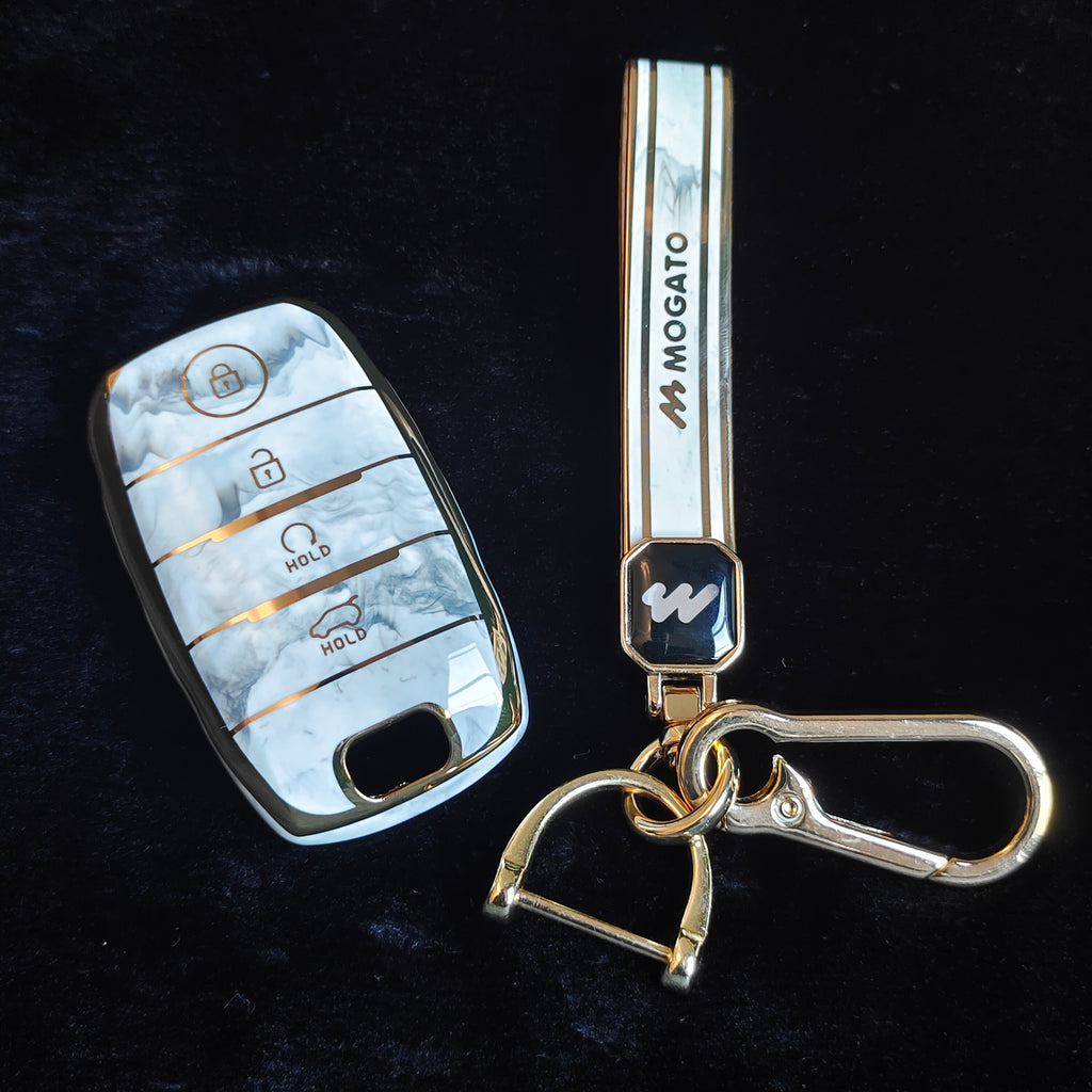 MARBLE TPU Car Key Cover Fit for KIA Carens | Carnival | Seltos | Sonet 4 Button Smart Key