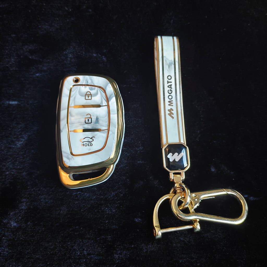 MARBLE TPU Car Key Cover Fit for Hyundai Xcent | Venue | Creta | Exter | Aura | i10 Nios | Elentra | i20 Elite (Push Button/Smart Key)