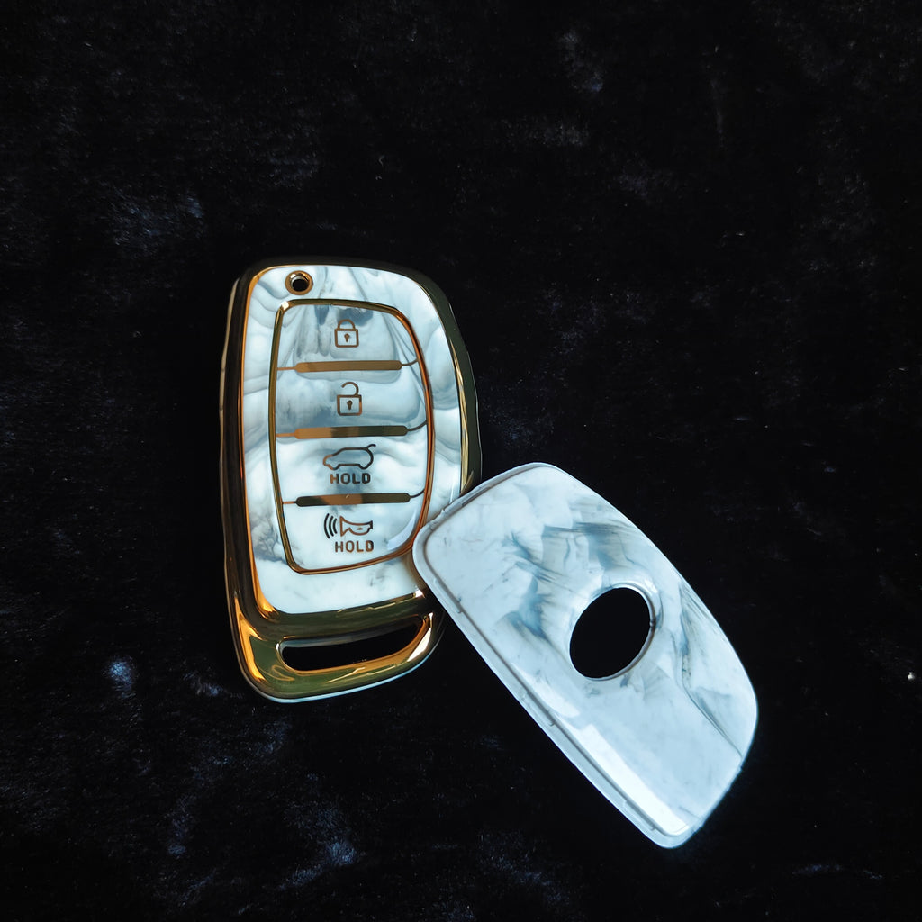 MARBLE TPU Car Key Cover Fit for Hyundai Tucson | New i20 | New Creta SX | New Venue SX | Elantra 4 Button Smart Key
