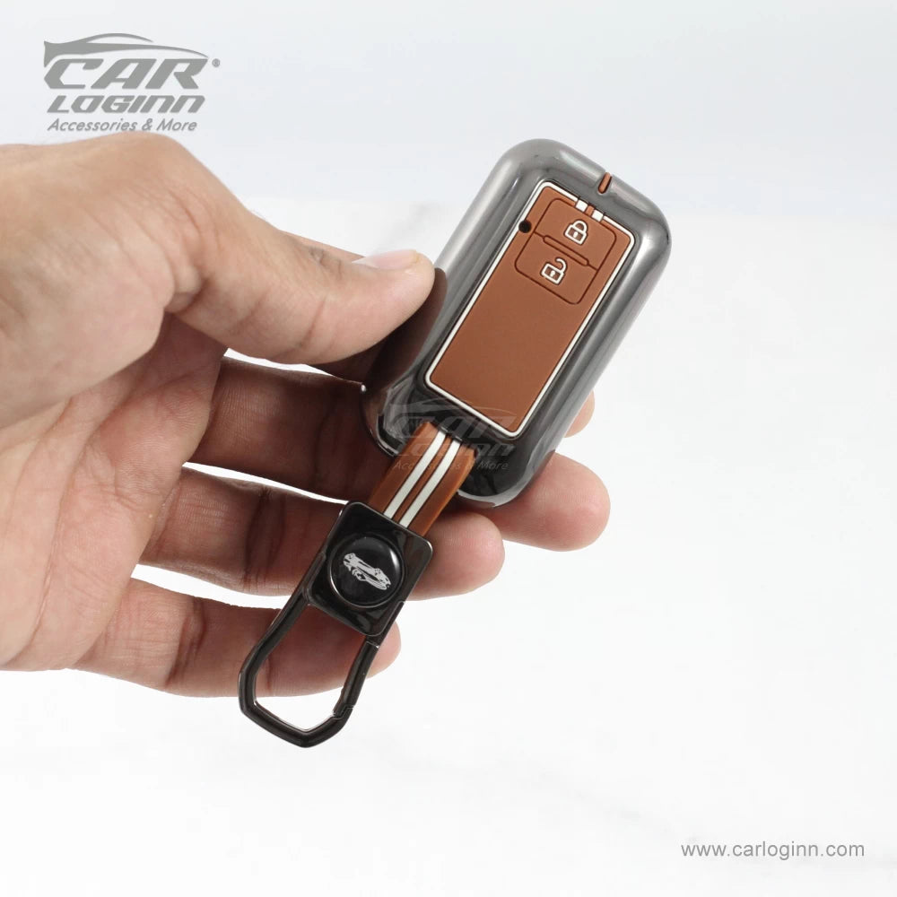 Zinc Alloy Metal Soft Silicon Key Case for Maruti Suzuki Grand Vitara | Fronx | New Brezza | XL 6 | Ignis | Baleno | New Ertiga | Ignis | New Swift | New Dezire 2 Button Smart Key - TAN COLOR