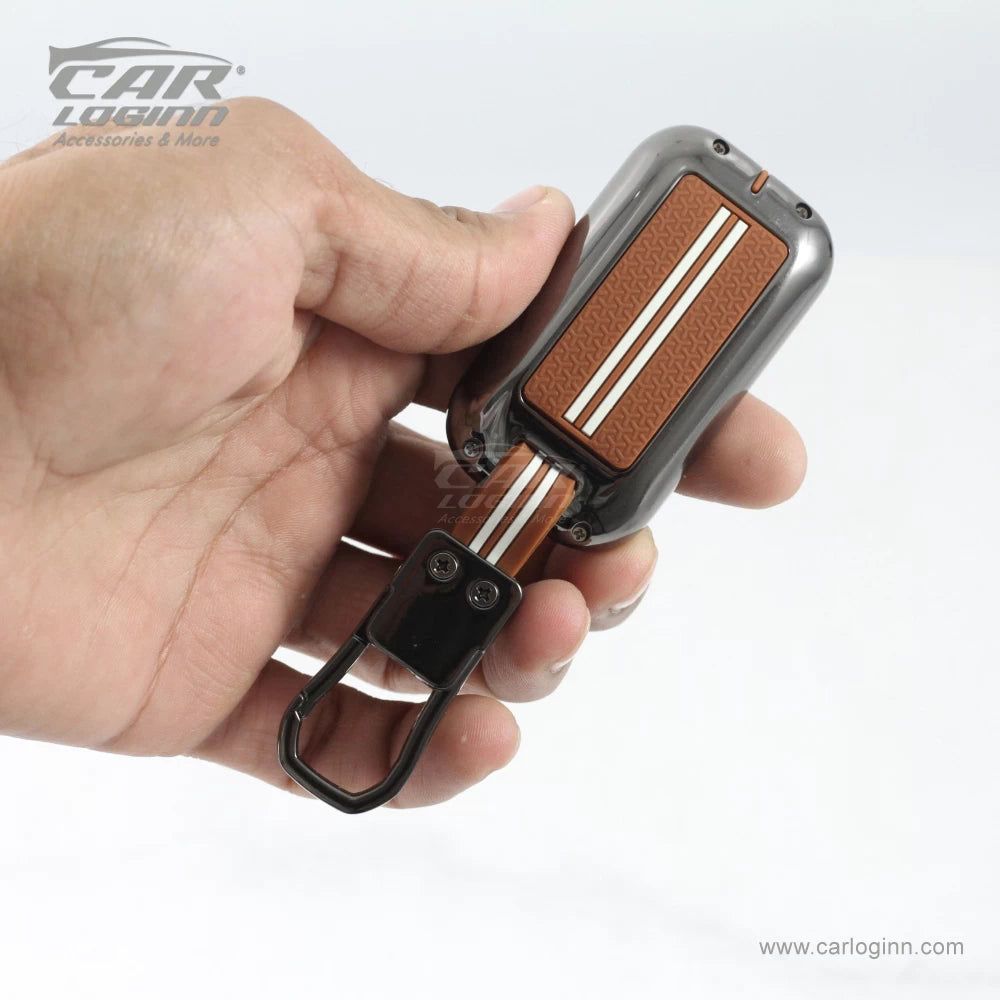 Zinc Alloy Metal Soft Silicon Key Case for Maruti Suzuki Grand Vitara | Fronx | New Brezza | XL 6 | Ignis | Baleno | New Ertiga | Ignis | New Swift | New Dezire 2 Button Smart Key - TAN COLOR