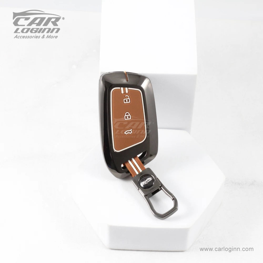 Carloginn Luxury Zinc Alloy Metal Soft Silicon Key Case for MG Hector | Windsor | Astor | Gloster Smart Key (3 Button)
