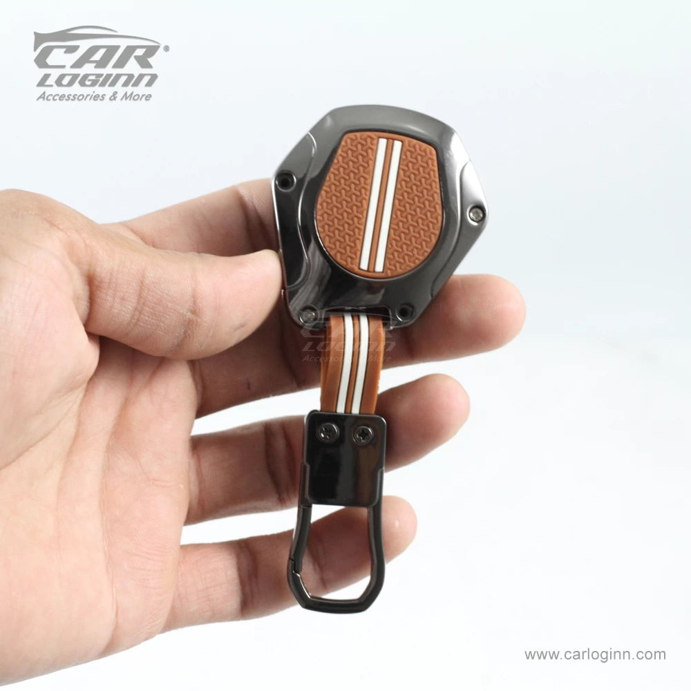 Luxury Zinc Alloy Metal Soft Silicon Key Case for Maruti Suzuki S-Presso | Baleno | Fronx | Alto-800 | Ignis | Swift | Celerio | S-Cross | Ritz | Ciaz | SX4 | Ertiga | Wagon-R | XL 6 | Dezire | Vitara Brezza (2 Button Flip Key) - TAN COLOR
