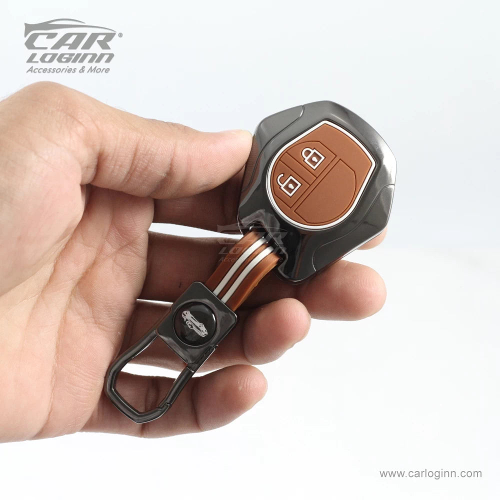 Luxury Zinc Alloy Metal Soft Silicon Key Case for Maruti Suzuki S-Presso | Baleno | Fronx | Alto-800 | Ignis | Swift | Celerio | S-Cross | Ritz | Ciaz | SX4 | Ertiga | Wagon-R | XL 6 | Dezire | Vitara Brezza (2 Button Flip Key) - TAN COLOR