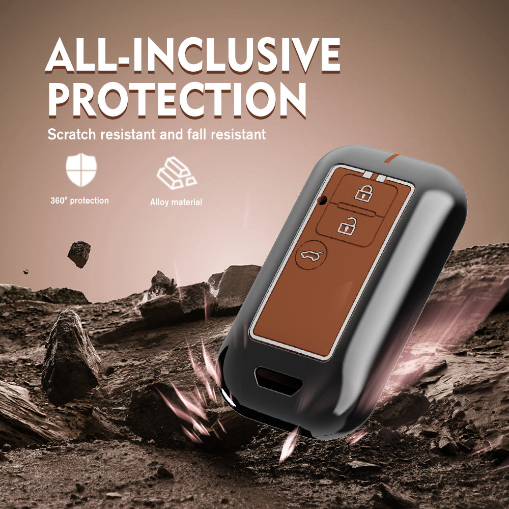 Zinc Alloy Metal Soft Silicon Key Case for  Maruti Suzuki Grand Vitara | Fronx | New Brezza | XL 6 | Ignis | Baleno | New Ertiga | Ignis | New Swift | New Dezire 3 Button Smart Key - TAN COLOR