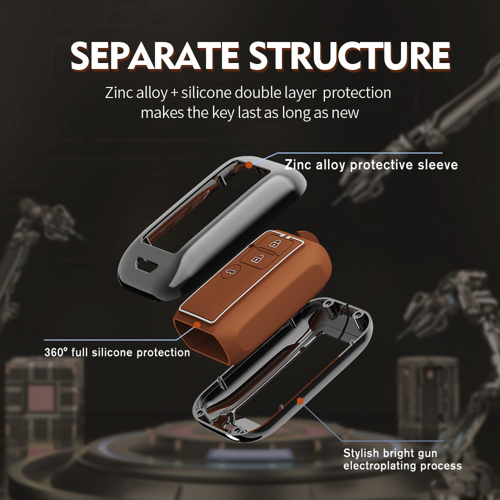 Zinc Alloy Metal Soft Silicon Key Case for  Maruti Suzuki Grand Vitara | Fronx | New Brezza | XL 6 | Ignis | Baleno | New Ertiga | Ignis | New Swift | New Dezire 3 Button Smart Key - TAN COLOR