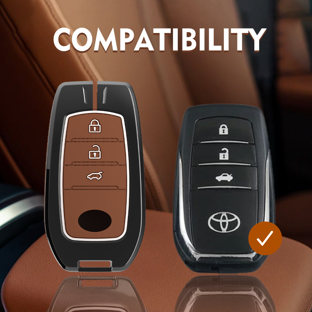 Zinc Alloy Metal Soft Silicon Key Case for Toyota Innova Hycross | Invicto | Fortuner | Innova Crysta Smart Key (3 Button Smart Key) - TAN COLOR