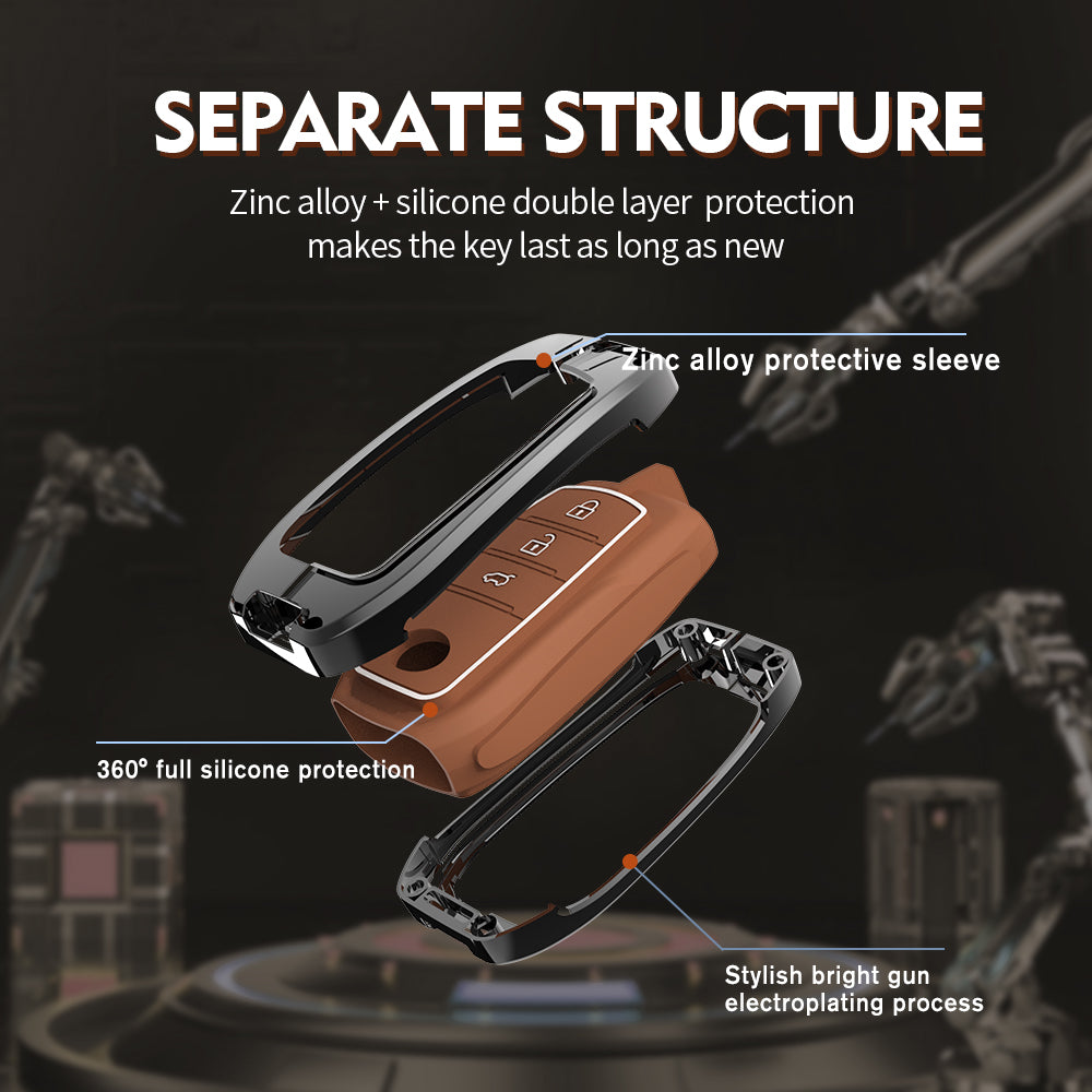 Zinc Alloy Metal Soft Silicon Key Case for Toyota Innova Hycross | Invicto | Fortuner | Innova Crysta Smart Key (3 Button Smart Key) - TAN COLOR