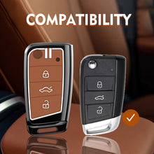 Load image into Gallery viewer, Zinc Alloy Metal Soft Silicon Key Case for Skoda Kushaq | Skoda Kodiaq | Skoda Slavia | Octavia | Volkswagen Tiguan | Volkswagen Virtus | New Polo | New Vento 3 Button Flip Key