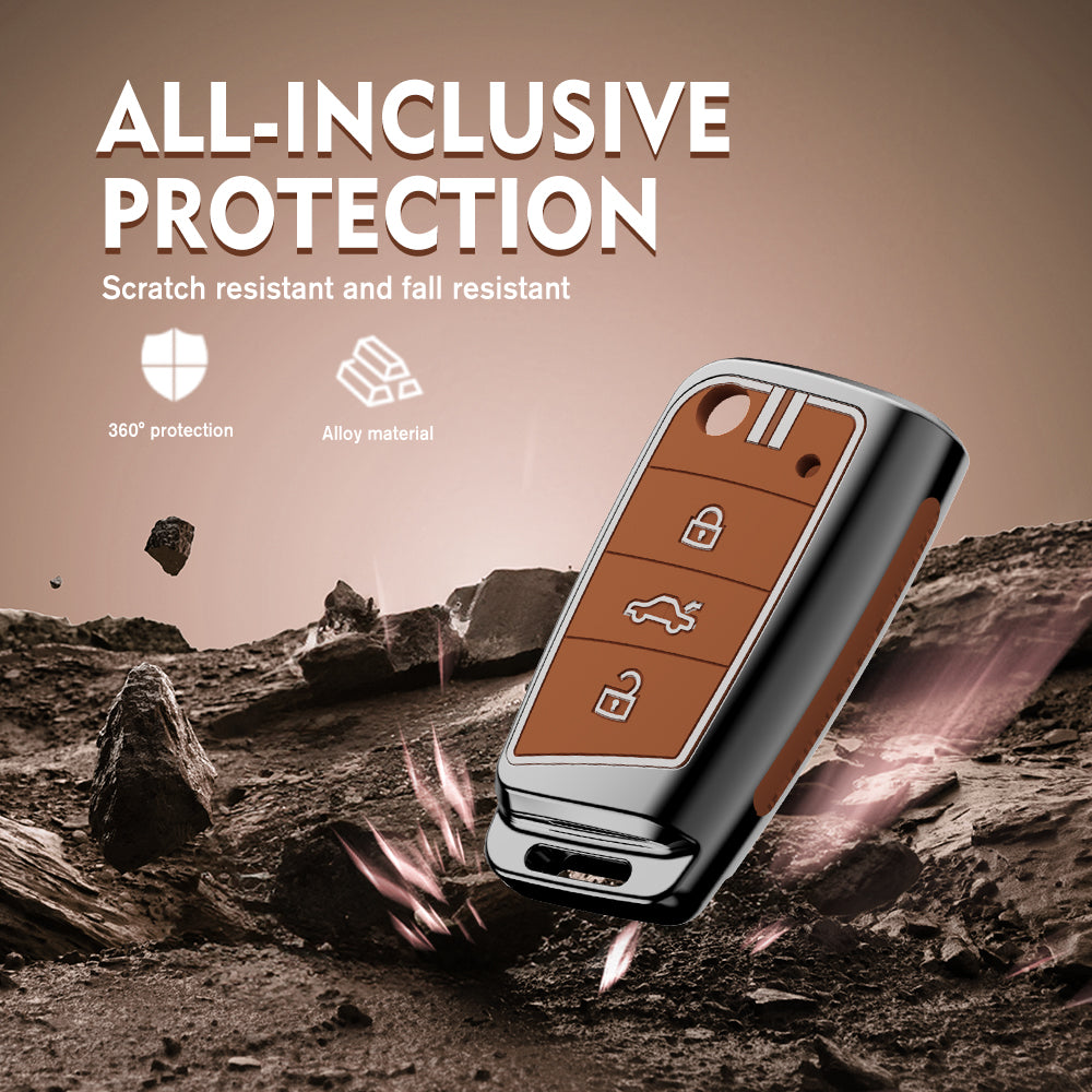 Zinc Alloy Metal Soft Silicon Key Case for Skoda Kushaq | Skoda Kodiaq | Skoda Slavia | Octavia | Volkswagen Tiguan | Volkswagen Virtus | New Polo | New Vento 3 Button Flip Key