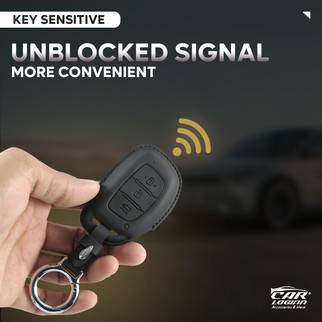 PU-3D Leather Key Case for Hyundai Xcent | Exter | Creta | Venue | I-20 | Aura | I-10 Grand | Tucson | Nios | Verna | Elentra (3 Button Smart Key/ PUSH START KEY)