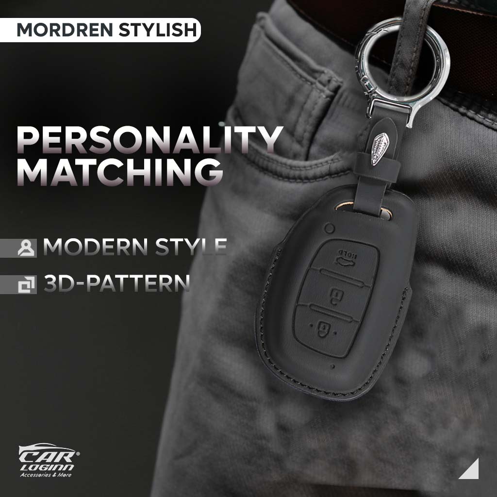 PU-3D Leather Key Case for Hyundai Xcent | Exter | Creta | Venue | I-20 | Aura | I-10 Grand | Tucson | Nios | Verna | Elentra (3 Button Smart Key/ PUSH START KEY)