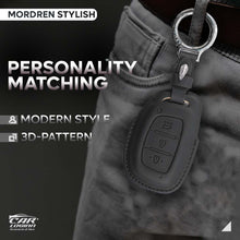 Load image into Gallery viewer, PU-3D Leather Key Case for Hyundai Xcent | Exter | Creta | Venue | I-20 | Aura | I-10 Grand | Tucson | Nios | Verna | Elentra (3 Button Smart Key/ PUSH START KEY)